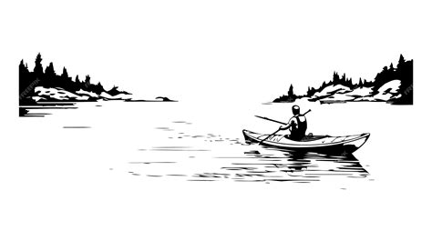 Premium Vector A Black And White Drawing Of A Man Rowing A Boat With A Paddle