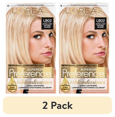 2 Pack L Oreal Paris Superior Preference Permanent Hair Color LB02 Extra Light Natural Blonde