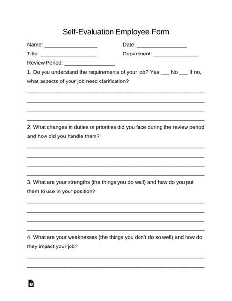 Self Evaluation Form For Employees Performance - EvaluationForm.net