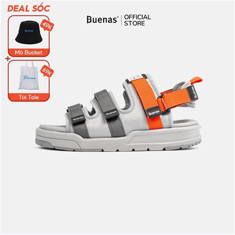 Giày sandal nam nữ unisex đi học quai ngang Buenas Sport 6879 Cam ghi