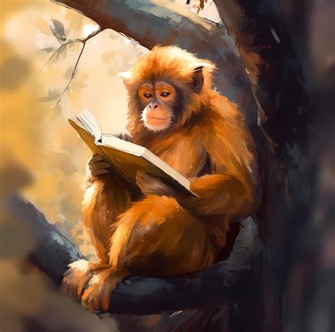 Premium Ai Image Monkey With A Book