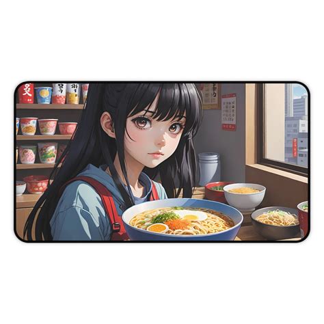 Kawaii Anime Girl Eating Ramen Desk Mat Cute Neoprene Workstation