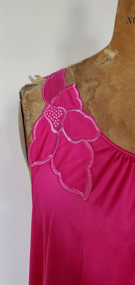 Vintage S Nylon Nightgown S Shadowline Hot Pink Nightgown Vintage Nap Dress Floral