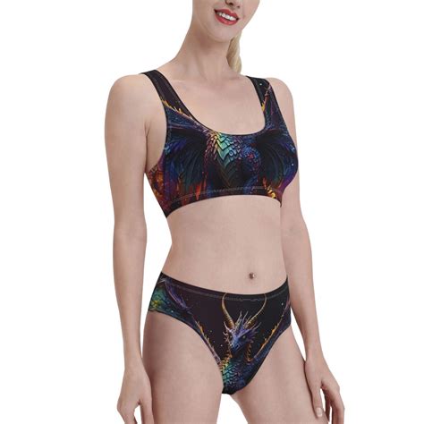 Noikeo Rainbow Wings Majestic Dragon Pattern Bikini Set For Women Two Piece Swimsuits Low Rise