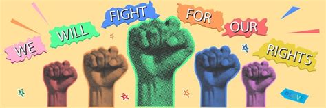 Mano de color arco iris con un puño levantado concepto de orgullo gay LGBT Vector Premium