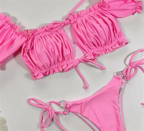 2023 New Design Women Bikini Swimwear Ruffle Monkini Swimsuit Off Shoulder Girls Bikini Set