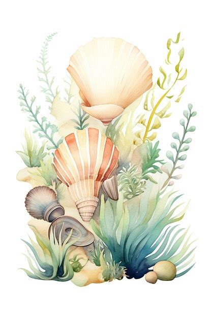 Premium AI Image | a watercolor illustration of a seashell and seashells.