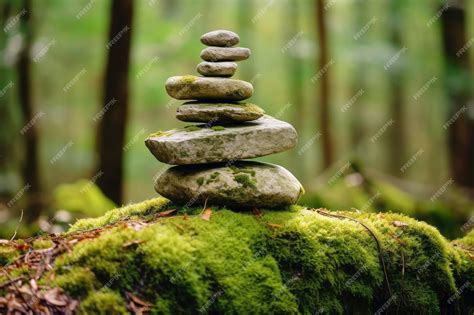 Premium Photo | Pyramid stones balance on old mossy fallen tree