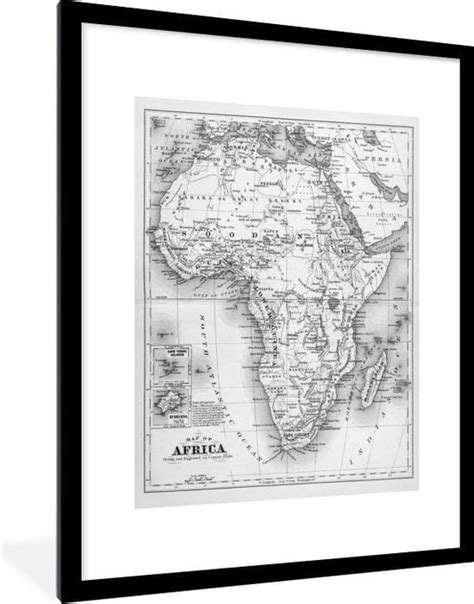 Fotolijst Incl Poster Zwart Wit Tekening Van De Kaart Van Afrika