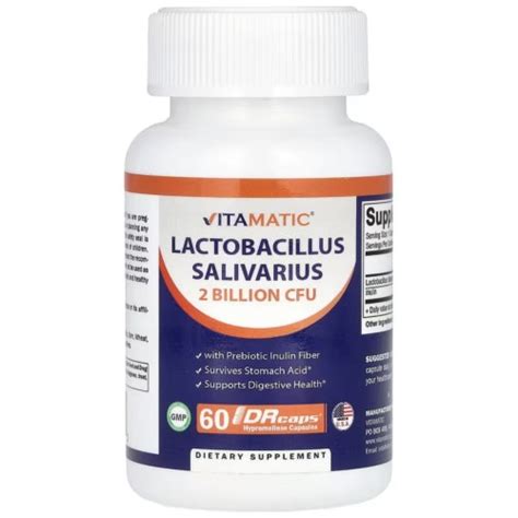 Vitamatic, лактобактерии саливариус (Lactobacillus salivarius), 2 млрд ...