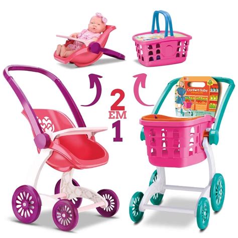 Carrinho De Boneca Preço - Brinquedo Carrinho de Boneca 2 em 1 Carrinho de Mercado Cesto de ...