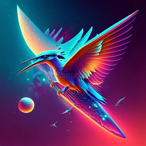 Flying Bird In The Night Sky 3d Illustration Clipart Stock
