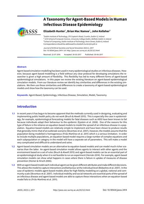 Pdf A Taxonomy For Agent Based Models In Human Infectious Disease Epidemiology