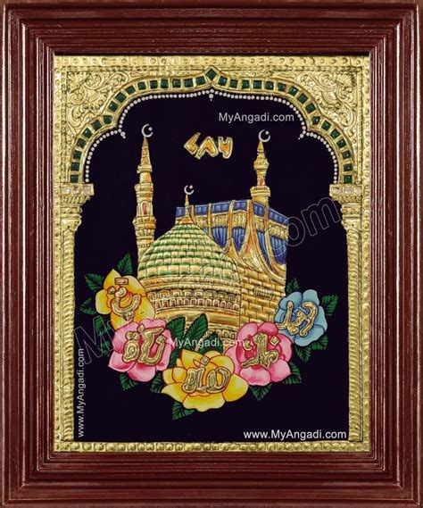 Teak Wood Frame Fine Finish Islam Mosque Tanjore Painting For Wall