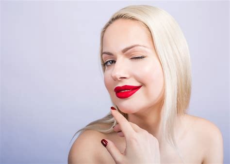 Premium Photo Portrait Of Beautiful Woman A Blonde With Red Lipstick