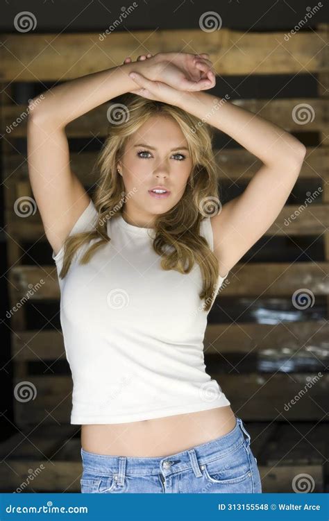 Woodland Elegance Brunette Beauty Gracefully Unveils Curves In Natural Light Stock Photo