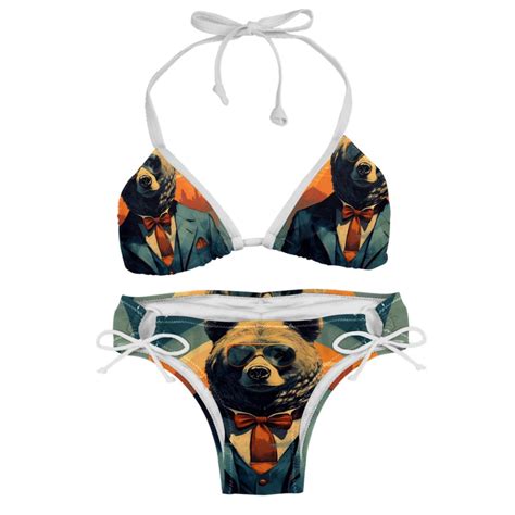 Vintage Bear Detachable Sponge Adjustable Strap Bikini Set Two Pack Swimsuits For Women