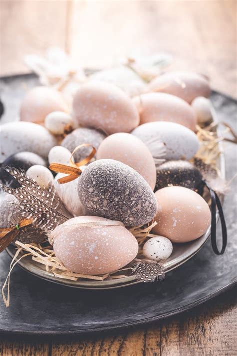 Easter Eggs With Pussy Willow Branch On Wooden Kitchen Table Stock Image Image Of March