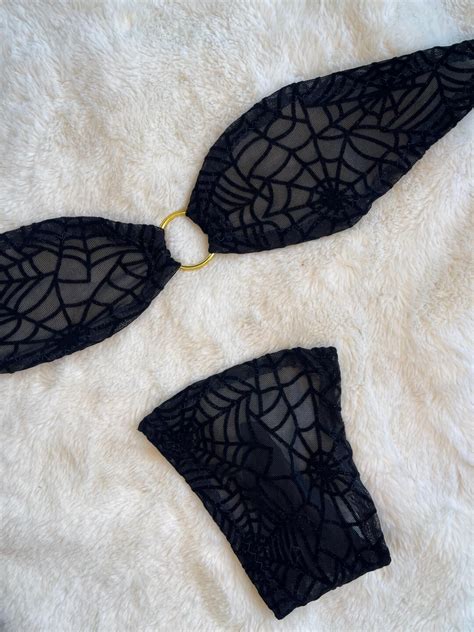 Spider Web Micro Bandeau Bikini Stripper Outfits Exotic Dancewear Set Exotic Dance Wear