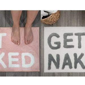 Get Naked Bath Mat Sign Grey Bath Rug Funny Bathroom Decor Cute Fun Bath Mats Light Gray Bath