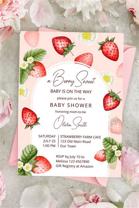 Strawberry Baby Shower Berry Sweet Invitation Zazzle Spring Baby