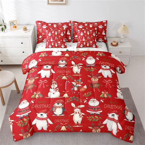 Yst 7pcs Merry Christmas Full Size Bedding Set For Girls Kids Xmas