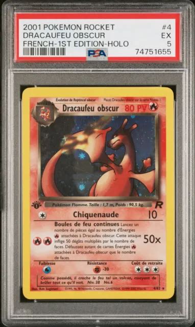 CARTE POKÉMON DRACAUFEU Obscur 4 82 PSA 5 Team Rocket Edition 1 FR