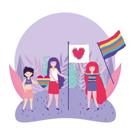 Orgullo desfile comunidad lgbt personas con banderas de igualdad y protección del amor gay