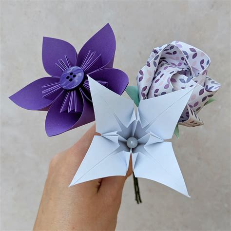 Purple And White Origami Flowers Teacher Thank You T Mini Paper Flower Bouquet