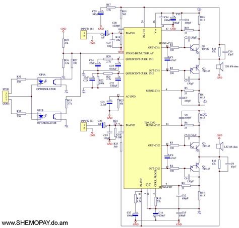 Схема УНЧ 2х100 Ватт на микросхеме TDA7250 и транзисторах TIP142 ...