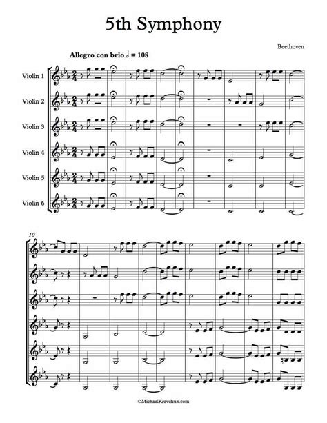 Free Violin Sheet Music – Arrangement For 6 Violins – Beethoven’s 5th ...