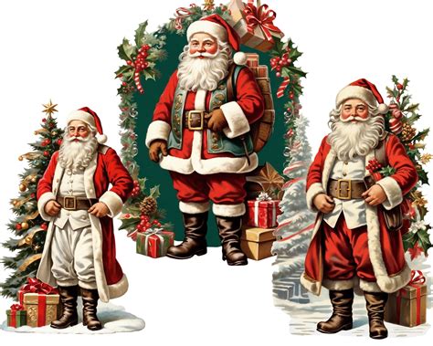 Vintage Santa Clause Clipart Png Files Commercial Use Etsy