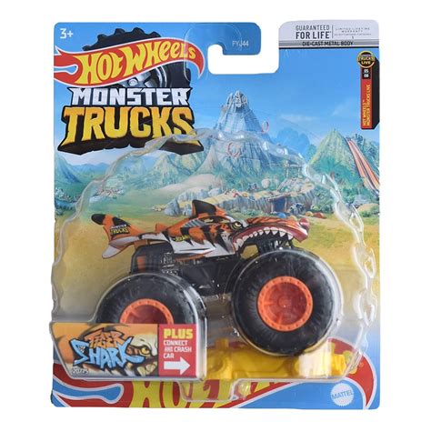 Hot Wheels Monster Trucks Tiger Shark With Connect And Crash Car 1 64 Scale Truck Walmart