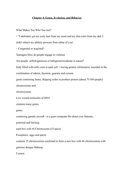 Chapter 4 Psyc 1106 Psychology Lecture Genes, Evolution, and Behavior ...