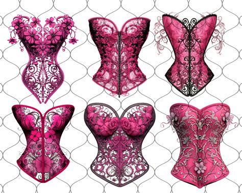 Fuchsia Corset 40 PNG Lingerie Clipart Lace Lingerie Fashion Girl Png Valentines Clipart