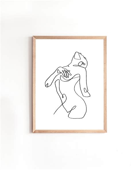Nude Female Figure Line Art Print Minimalist Wall Art Etsy
