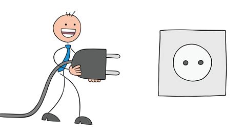Stickman Businessman Is Walking And Carrying The Plug To The Outlet