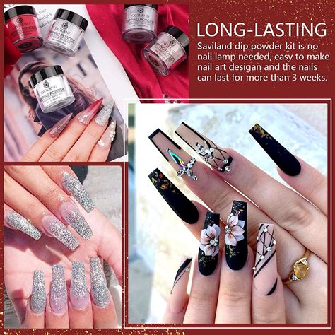 10 Colors Saviland Dip Powder Nail Kit Glitter Brown Nude Black White Dipping Powder French