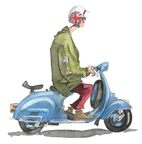 Painting And Drawing Of A Mod On A Vespa Not A Lambretta Or Scooterboy