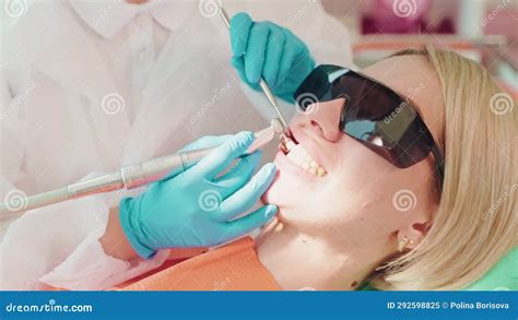 Treatment Of Professional Teeth Cleaning In Dental Clinic Closeup View