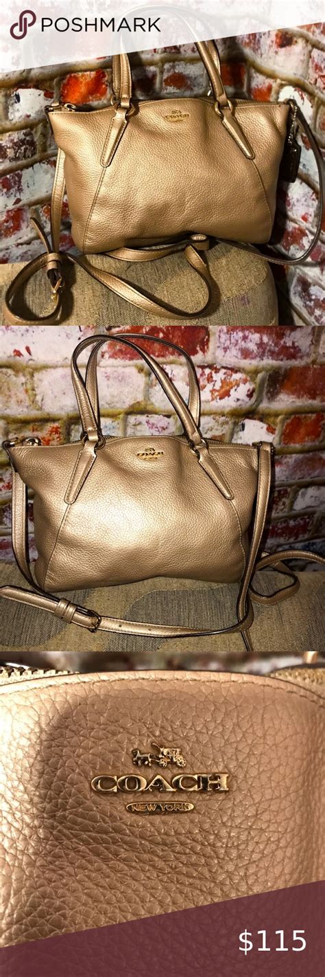 Authentic Coach Kelsey Mini Pebbled Leather Satchel In Metallic Pale