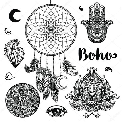 Set de Elementos de Estilo Boho Chic Ilustración vectorial Plantilla