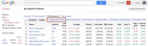 import  trades   google finance mobile stock portfolio