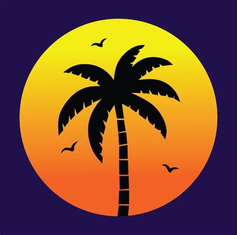 Atardecer Con Palmeras Vector Premium