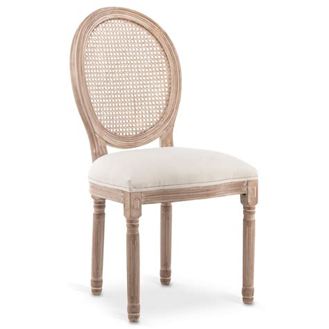 Lot de 2 chaises médaillon Louis XVI Cannage Rotin tissu Beige