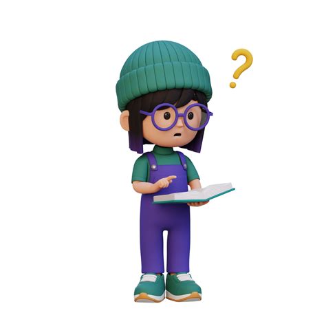 3d Niña Personaje Obtener Confuso Cuando Leyendo Un Libro 35567384 Png