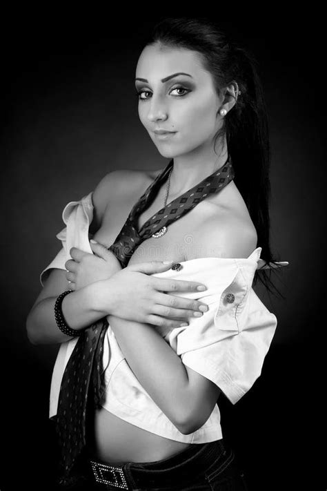 Beautiful Half Naked Brunette Eagerly Looks Stock Image Image Of Athlete Hand