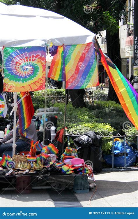 Street Stall Sells Products With The Gay Rainbow Flag For The March During Pride Month Editorial