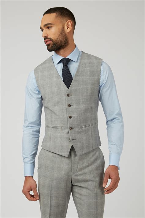 Limehaus Grey With Peach Check Waistcoat