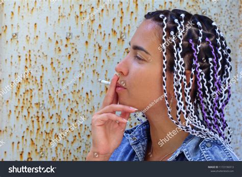 Brunette Girl Pigtails Smoking Cigarette Stock Photo Shutterstock